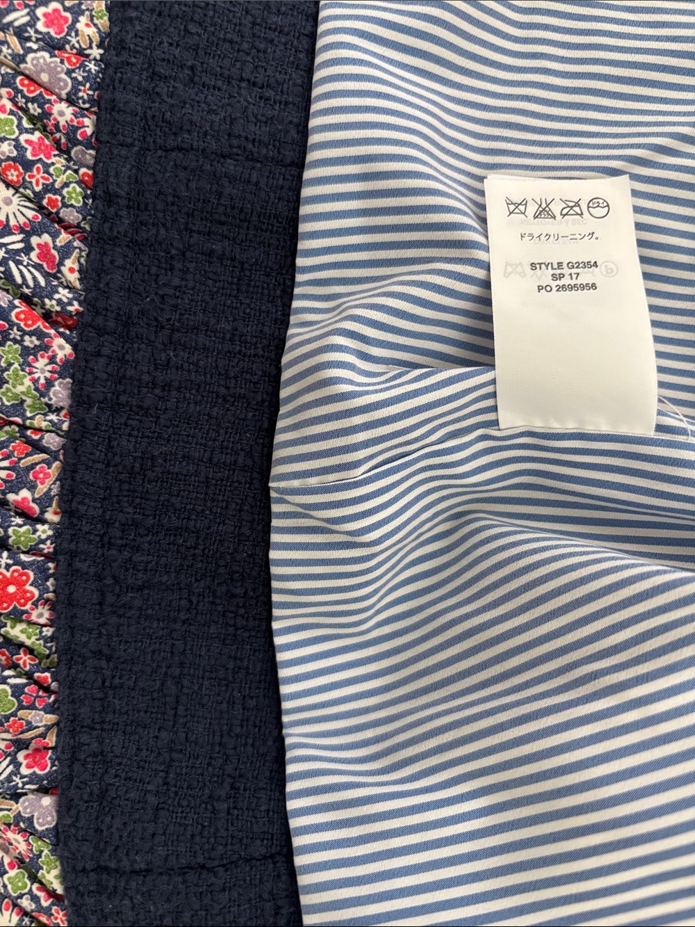 Navy tweed J. Crew Lady Jacket with Liberty floral trim & ruffled edges, size 10 - Picture 5 of 9